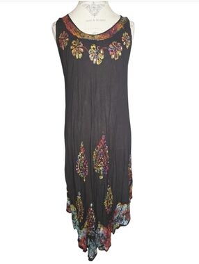 Bohemian Festival Ready Sequin Trim Brown High Low Hem Dress Free Size